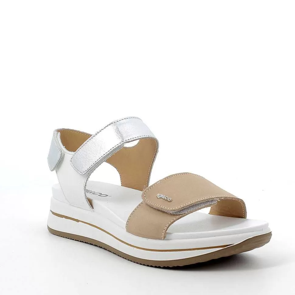 Beige-Silver Women'S Leather Sandal-Igi&Co Flash Sale