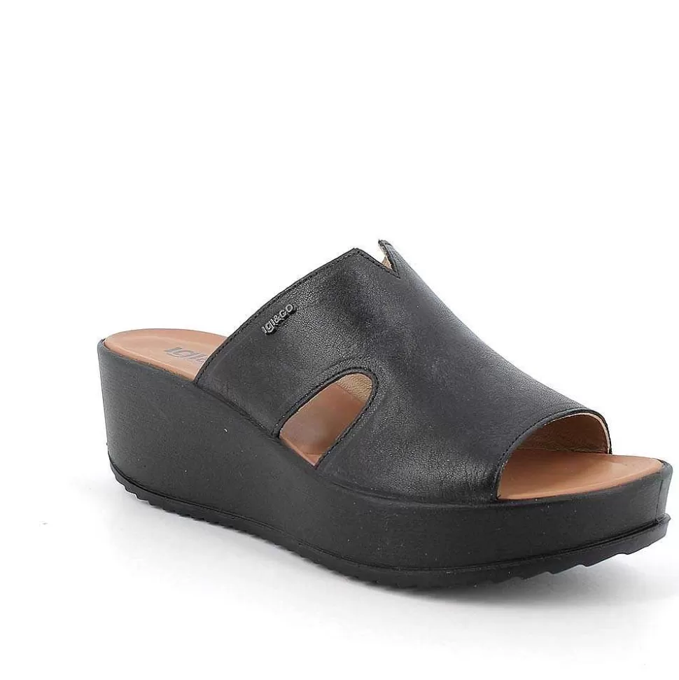 Black Women'S Leather Wedge Sandals-Igi&Co Best