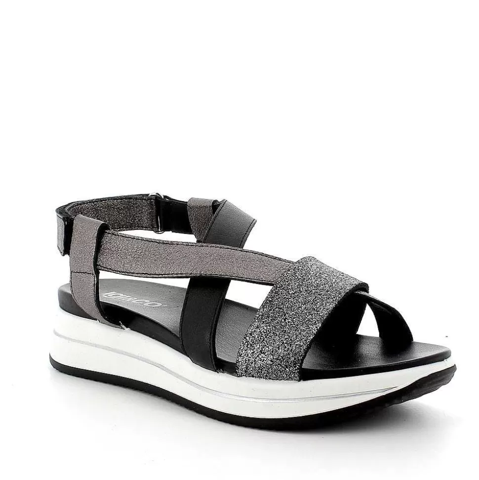 Black-Dark Gray Women'S Leather Sandal-Igi&Co Cheap