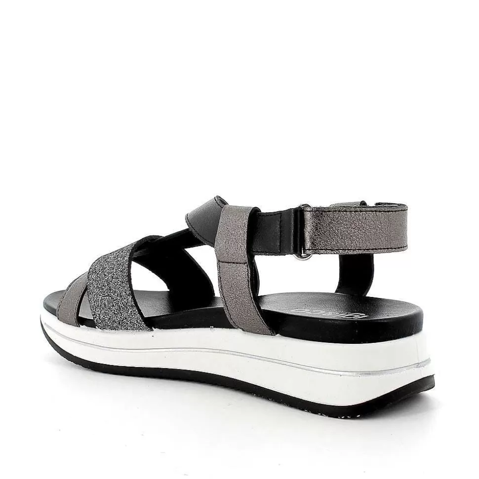 Black-Dark Gray Women'S Leather Sandal-Igi&Co Cheap