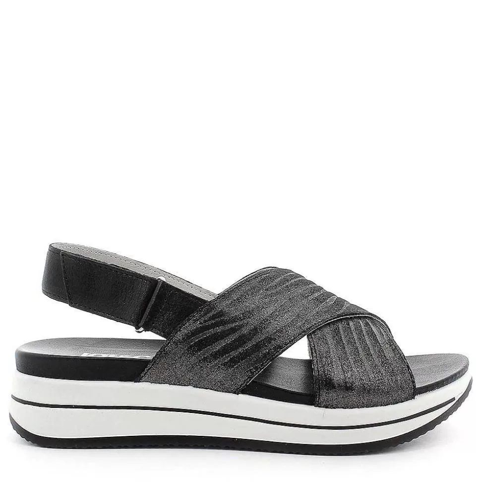 Crossed Strap Sandal In Dark Gray Printed Leather-Igi&Co Shop