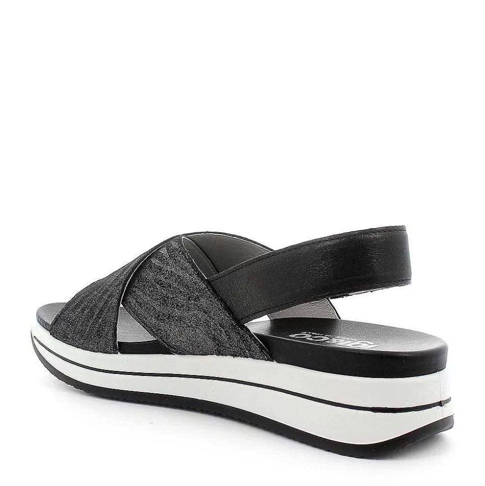 Crossed Strap Sandal In Dark Gray Printed Leather-Igi&Co Shop