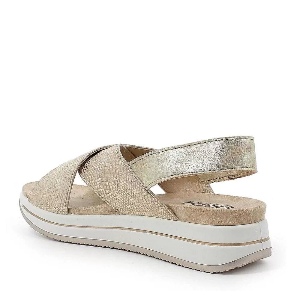 Crossed Strap Sandal In Platinum Printed Laminated Leather-Igi&Co Hot