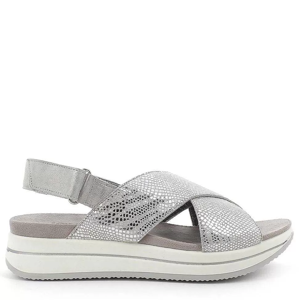 Crossed Strap Sandal In Silver Printed Laminated Leather-Igi&Co Cheap