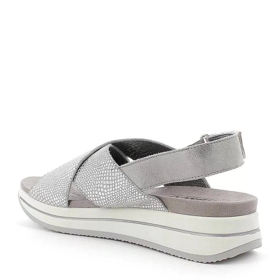 Crossed Strap Sandal In Silver Printed Laminated Leather-Igi&Co Cheap