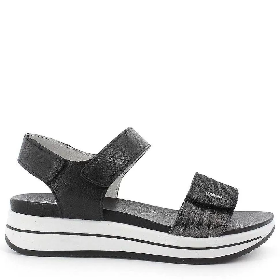 Three Velcro Sandal In Dark Gray Printed Laminated Leather-Igi&Co Sale